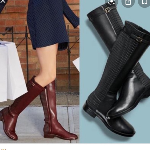 NWT COLE HAAN Women’s Tall Black Leather Stretch Business Casual Preppy Boots 5 - Picture 3 of 13